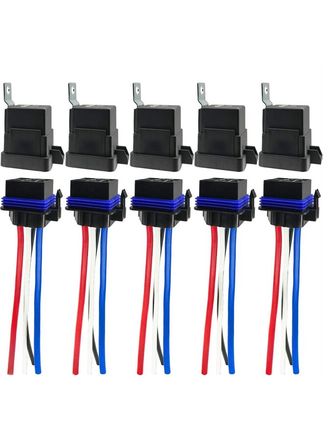 LAMAY 5pcs 4-pin 80AMP 12VDC Automotive Relay with Harness Kit, Heavy Duty 12 AWG Tinned Copper Wires, SPST Automotive Relay - Image 1